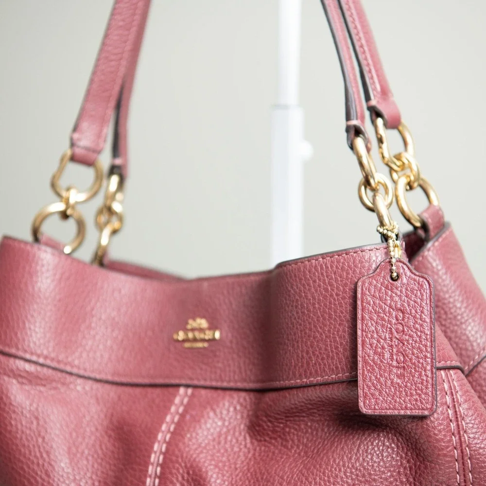 Coach Lexy Shoulder Bag Burgundy Pebbled Leather Hobo Slouchy Minimalist Classic